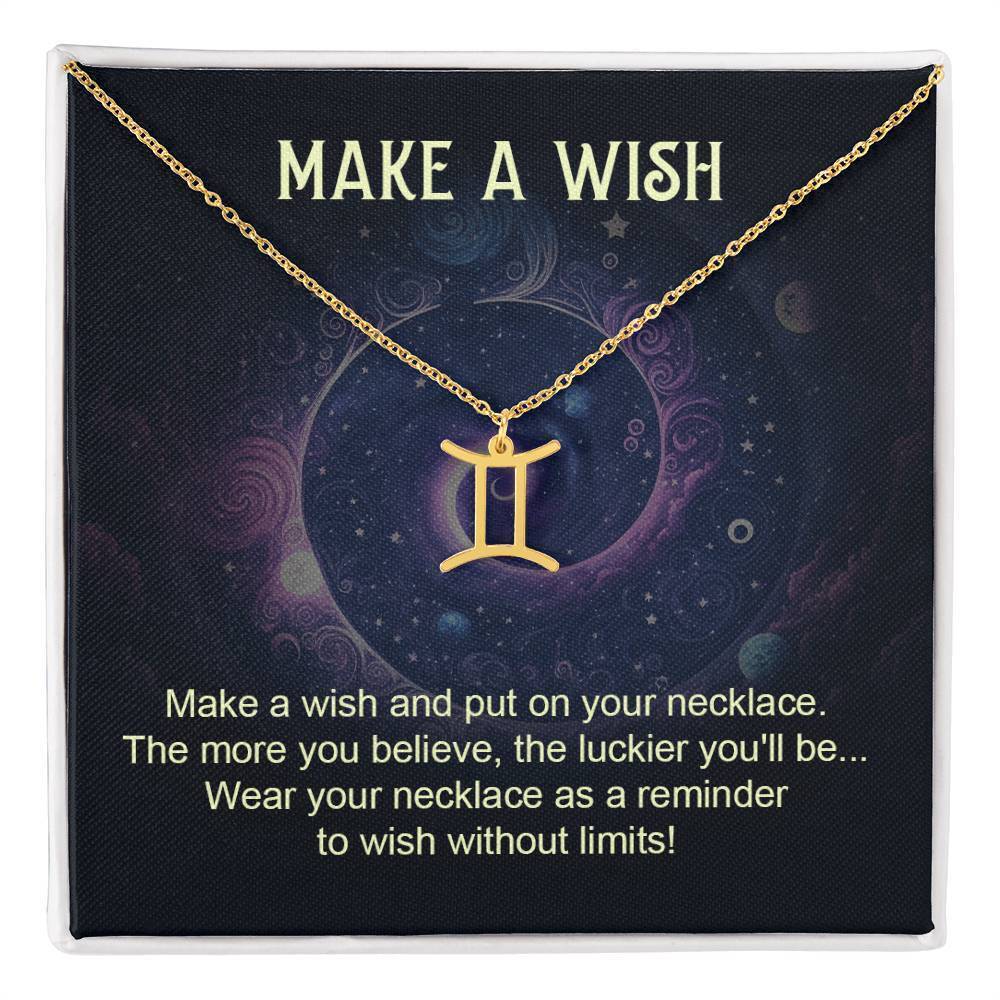 Make a Wish Gemini Zodiac Necklace Gold Tone Standard Box